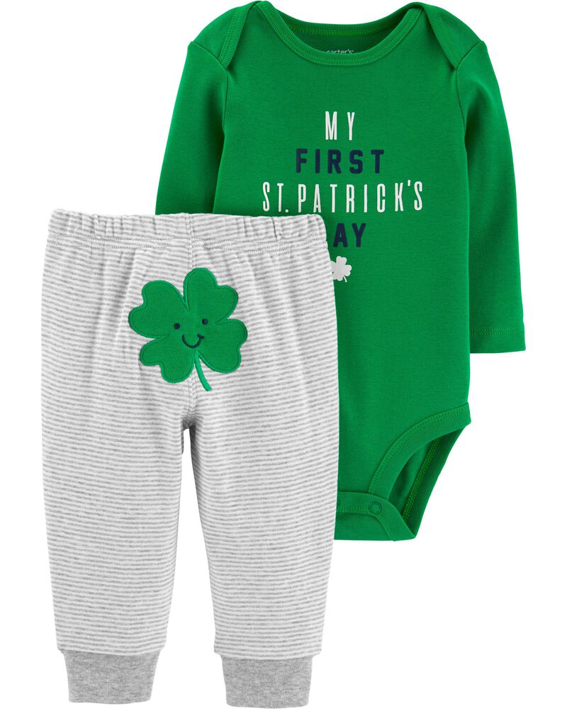 RCPATERN My First St.Patricks Day Outfits Baby Girl Boy Clothes Long Sleeve Stripe Romper One-Piece Bodysuit Overall